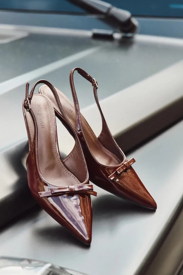 Lakierowane Czółenka Na Szpilce Z Kokardką Bordowe Olvena