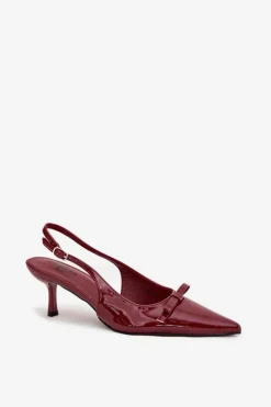 Lakierowane Czółenka Na Szpilce Z Kokardką Bordowe Olvena