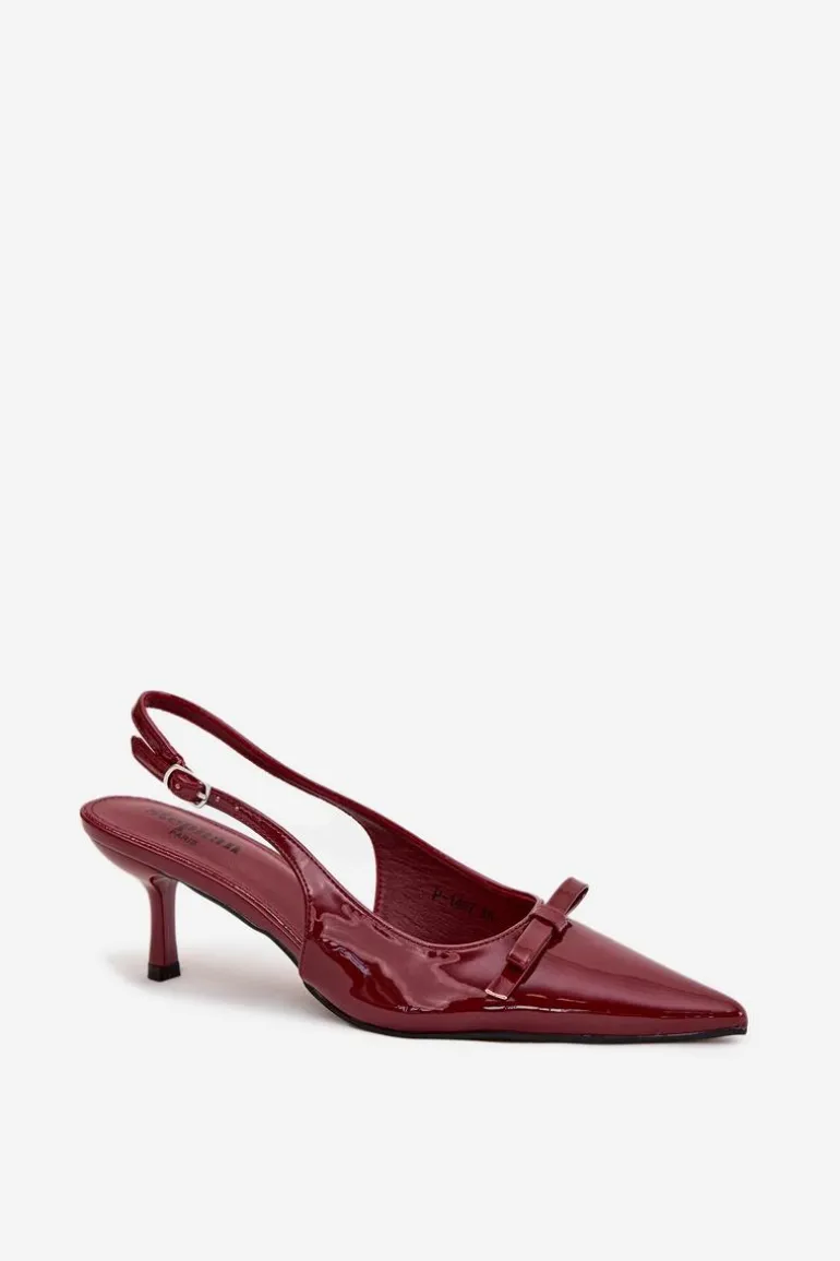 Lakierowane Czółenka Na Szpilce Z Kokardką Bordowe Olvena