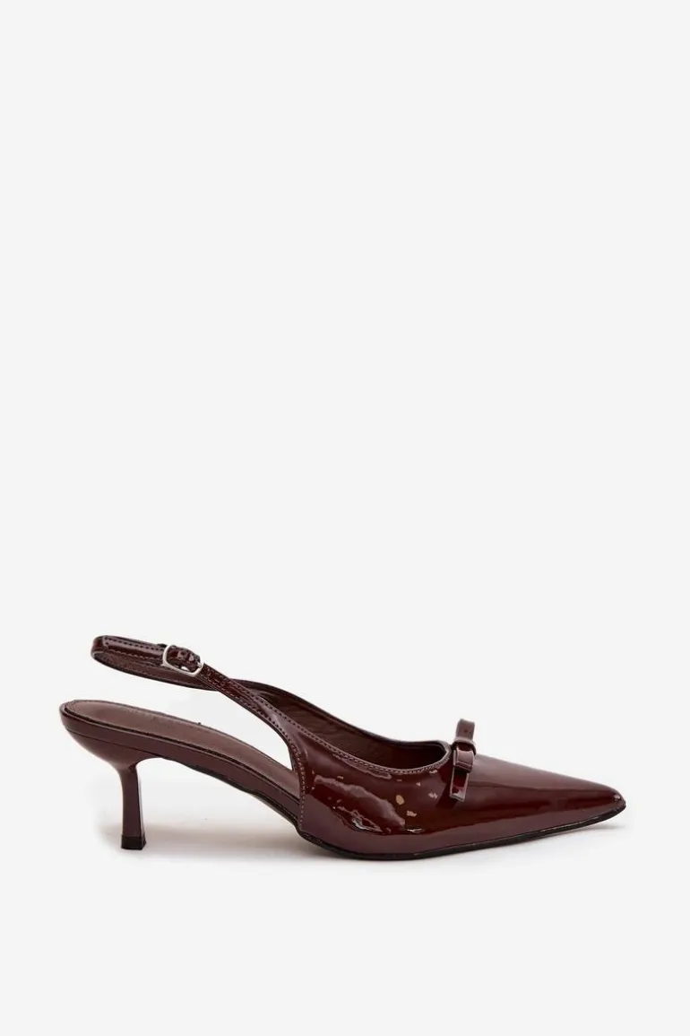 Lakierowane Czółenka Na Szpilce Z Kokardką Czekoladowe Olvena