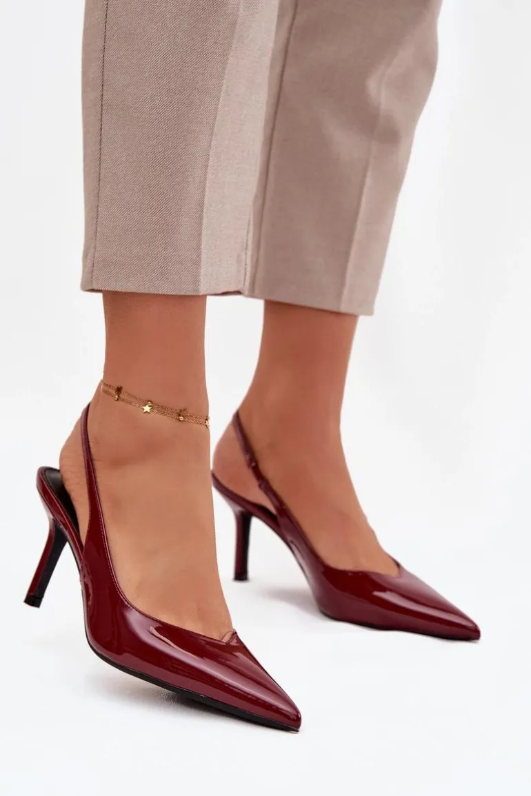 Lakierowane Czółenka Na Szpilce Bordowe Phelia