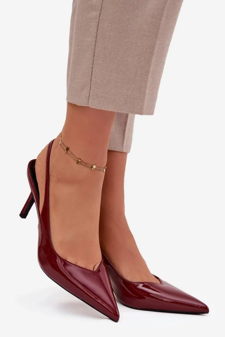 Lakierowane Czółenka Na Szpilce Bordowe Phelia