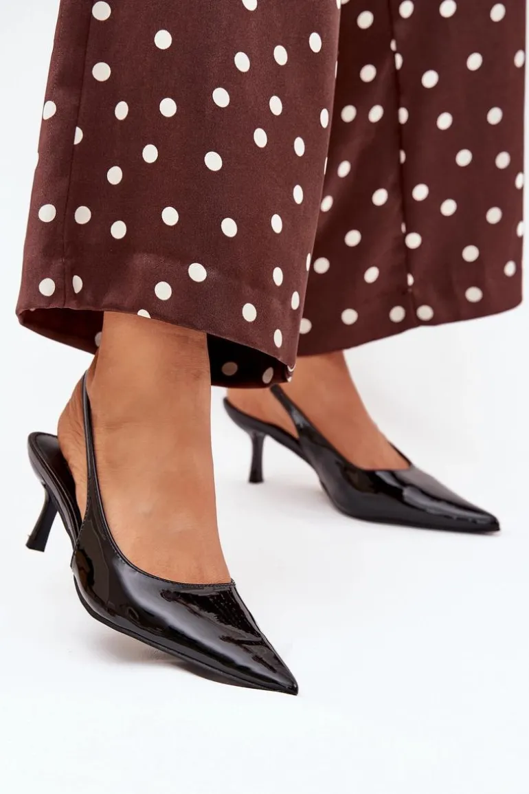 Lakierowane Czółenka Na Szpilce Z Odkrytą Piętą Czarne Talira