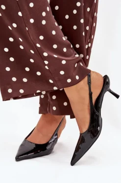 Lakierowane Czółenka Na Szpilce Z Odkrytą Piętą Czarne Talira