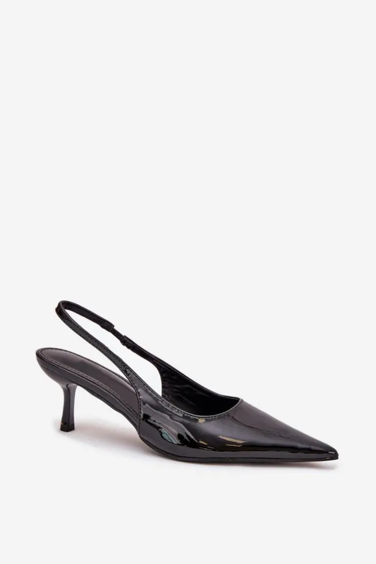 Lakierowane Czółenka Na Szpilce Z Odkrytą Piętą Czarne Talira