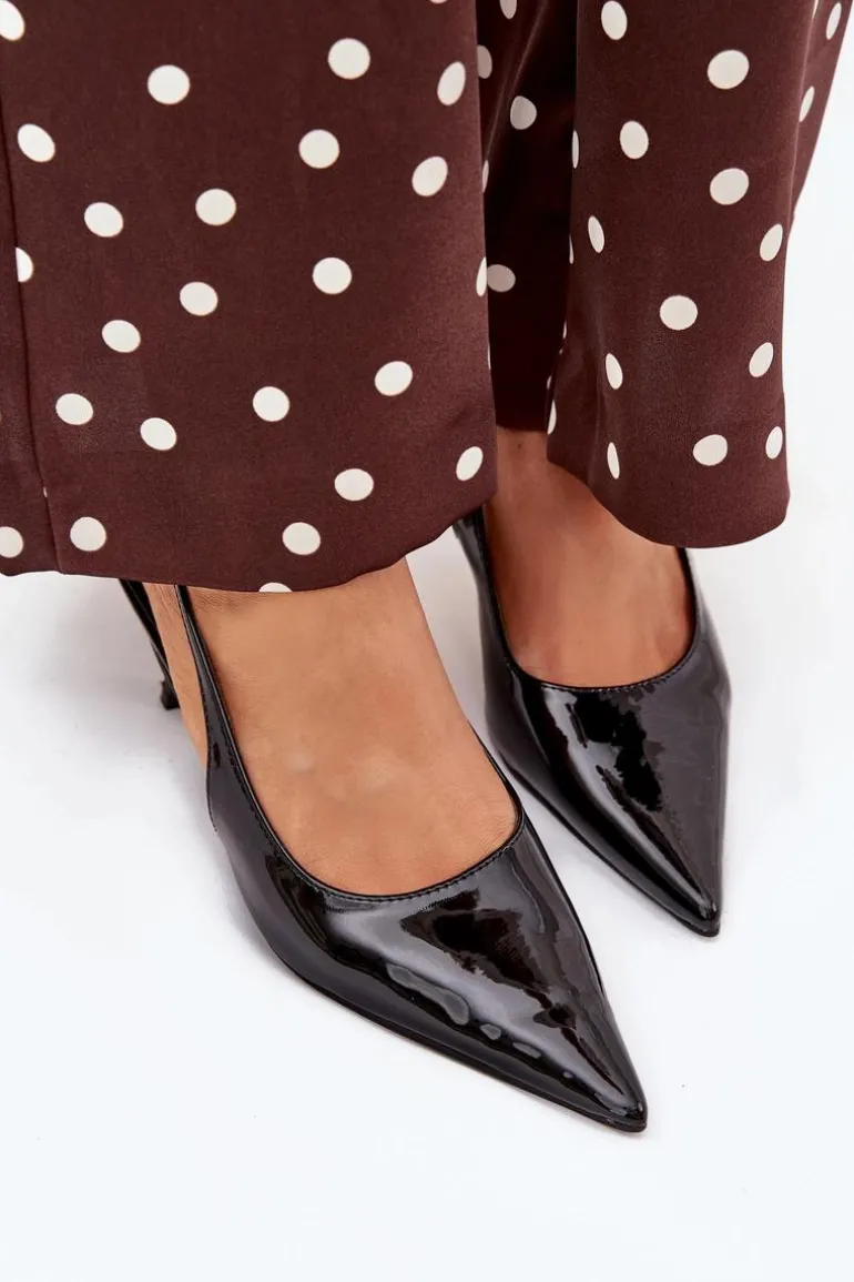 Lakierowane Czółenka Na Szpilce Z Odkrytą Piętą Czarne Talira