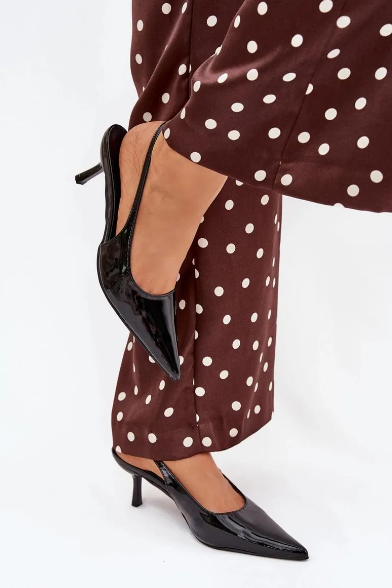 Lakierowane Czółenka Na Szpilce Z Odkrytą Piętą Czarne Talira