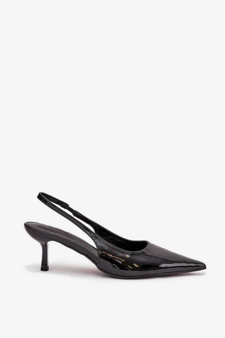 Lakierowane Czółenka Na Szpilce Z Odkrytą Piętą Czarne Talira