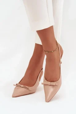 Lakierowane Czółenka Na Szpilce Z Kokardką Nude Olvena