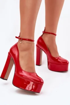 Lakierowane Czółenka Na Wysokim Słupku I Platformie Czerwone Nianka