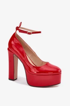 Lakierowane Czółenka Na Wysokim Słupku I Platformie Czerwone Nianka