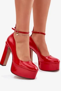 Lakierowane Czółenka Na Wysokim Słupku I Platformie Czerwone Nianka