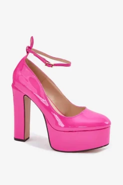 Lakierowane Czółenka Na Wysokim Słupku I Platformie Różowe Nianka