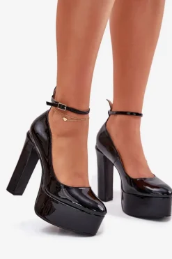 Lakierowane Czółenka Na Wysokim Słupku I Platformie Czarne Nianka