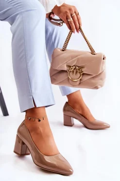 Lakierowane Czółenka Sergio Leone PB411 Brązowe