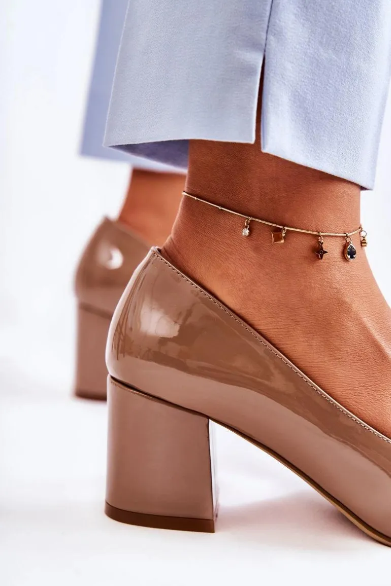 Lakierowane Czółenka Sergio Leone PB411 Brązowe