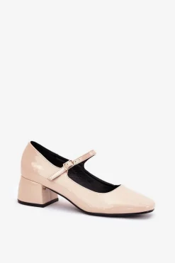 Lakierowane Czółenka Z Paskiem I Sprzączką Beżowe Savilae