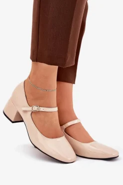 Lakierowane Czółenka Z Paskiem I Sprzączką Beżowe Savilae