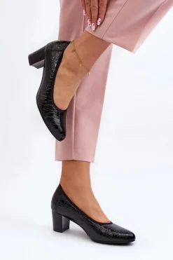 Lakierowane Czółenka Z Tłoczeniem Czarne Cynania