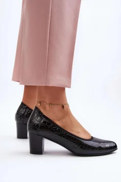 Lakierowane Czółenka Z Tłoczeniem Czarne Cynania