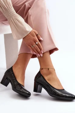 Lakierowane Czółenka Z Tłoczeniem Czarne Cynania