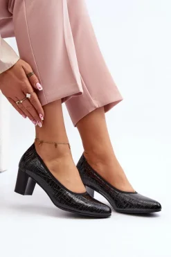 Lakierowane Czółenka Z Tłoczeniem Czarne Cynania