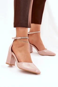 Lakierowane Czółenka Ze Szpiczastymi Noskami Na Słupku Beżowe Nossabel