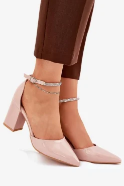 Lakierowane Czółenka Ze Szpiczastymi Noskami Na Słupku Beżowe Nossabel