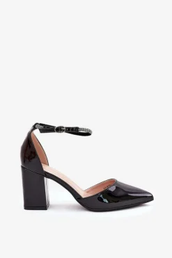 Lakierowane Czółenka Ze Szpiczastymi Noskami Na Słupku Czarne Nossabel