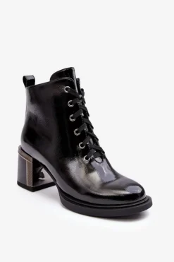 Lakierowane Damskie Botki D&A MR870-98 Czarne