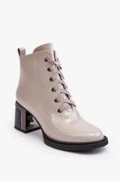 Lakierowane Damskie Botki D&A MR870-98 Jasnoszare