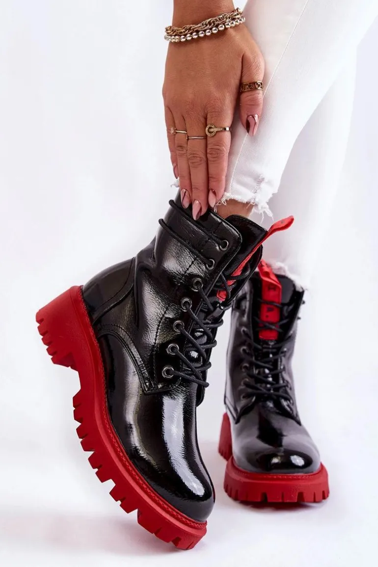 Lakierowane Damskie Botki La.Fi 250045R-LA Czarno-Czerwone