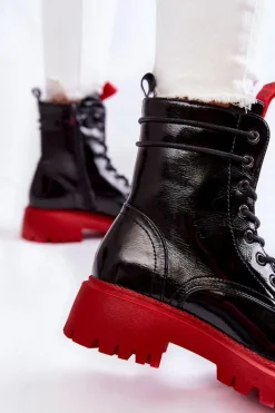 Lakierowane Damskie Botki La.Fi 250045R-LA Czarno-Czerwone