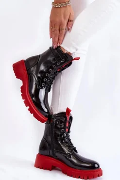 Lakierowane Damskie Botki La.Fi 250045R-LA Czarno-Czerwone