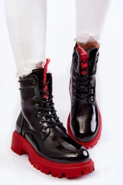 Lakierowane Damskie Botki La.Fi 250045R-LA Czarno-Czerwone