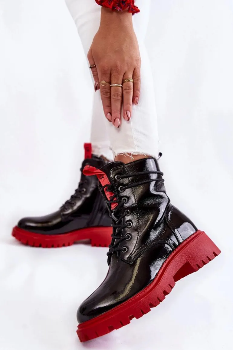 Lakierowane Damskie Botki La.Fi 250045R-LA Czarno-Czerwone