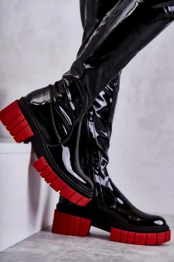 Lakierowane Damskie Kozaki Za Kolano Czarne Callen