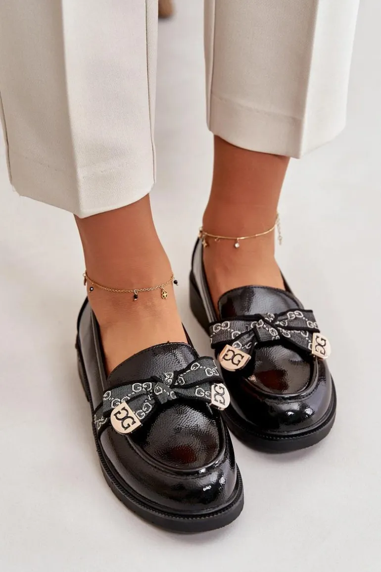 Lakierowane Damskie Mokasyny Z Kokardą S.Barski HY42-331A Czarne