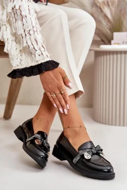 Lakierowane Damskie Mokasyny Z Kokardą S.Barski HY42-331A Czarne