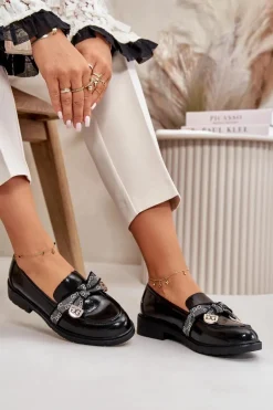 Lakierowane Damskie Mokasyny Z Kokardą S.Barski HY42-331A Czarne