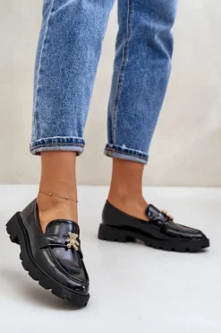 Lakierowane Damskie Mokasyny Z Misiem Czarne Kaithra