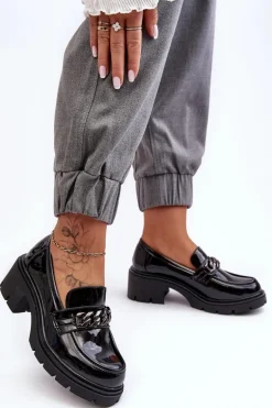 Lakierowane Damskie Półbuty Na Niskim Obcasie Czarne Blimma