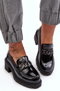 Lakierowane Damskie Półbuty Na Niskim Obcasie Czarne Blimma