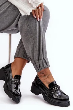 Lakierowane Damskie Półbuty Na Niskim Obcasie Czarne Blimma