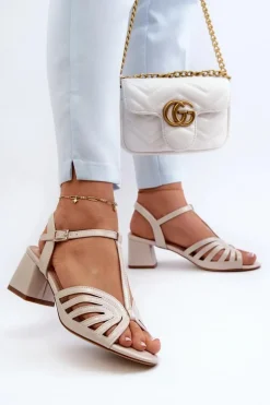 Lakierowane Damskie Sandały Na Obcasie Sergio Leone SK880 Beżowe