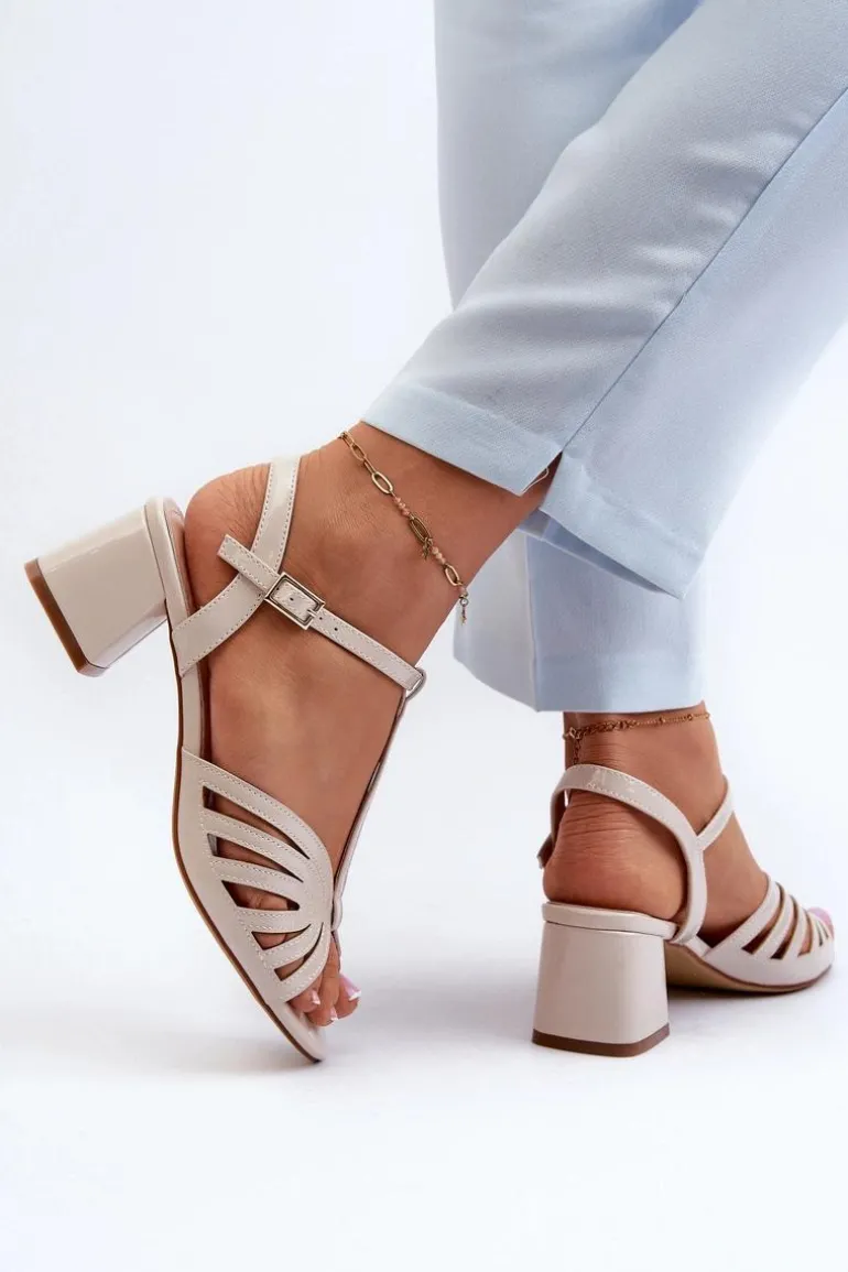 Lakierowane Damskie Sandały Na Obcasie Sergio Leone SK880 Beżowe