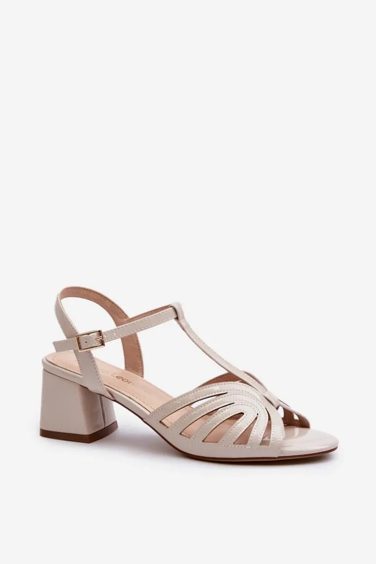 Lakierowane Damskie Sandały Na Obcasie Sergio Leone SK880 Beżowe