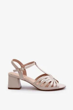 Lakierowane Damskie Sandały Na Obcasie Sergio Leone SK880 Beżowe