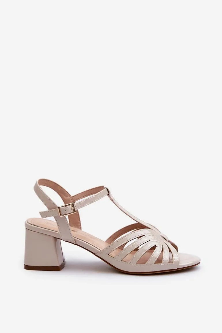 Lakierowane Damskie Sandały Na Obcasie Sergio Leone SK880 Beżowe