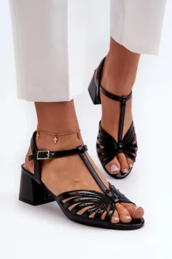 Lakierowane Damskie Sandały Na Obcasie Sergio Leone SK880 Czarne